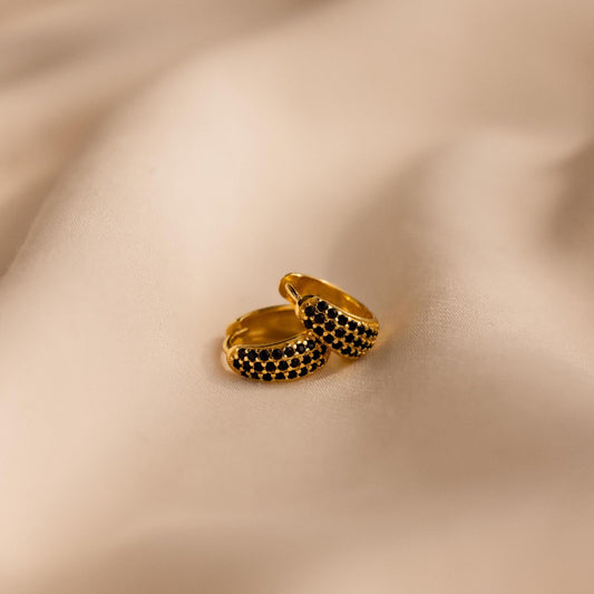 Chunky Onyx Pave Huggies by Caitlyn Minimalist • Thick Black Diamond Hoop Earrings in Gold • Statement Jewelry • Best Friend Gift • ER546