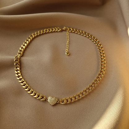 Curb Chain Chocker Necklace with Heart Charm