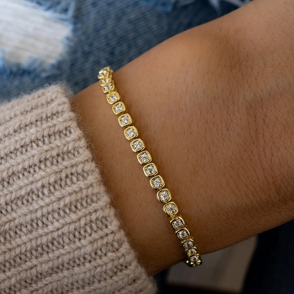 Handmade Tennis Bracelet, Gold Tennis Bracelet, Cubic Zirconia Tennis Bracelet, Dainty Bracelet, Diamond Bracelet, Gift for Her, Bracelet