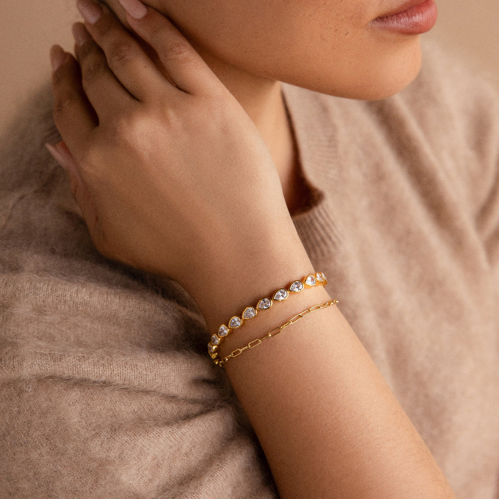 Pear Diamond Tennis Bracelet by Caitlyn Minimalist • Stackable Teardrop Birthstone Bracelet • Diamond Jewelry in Gold • Gift for Mom • BR064