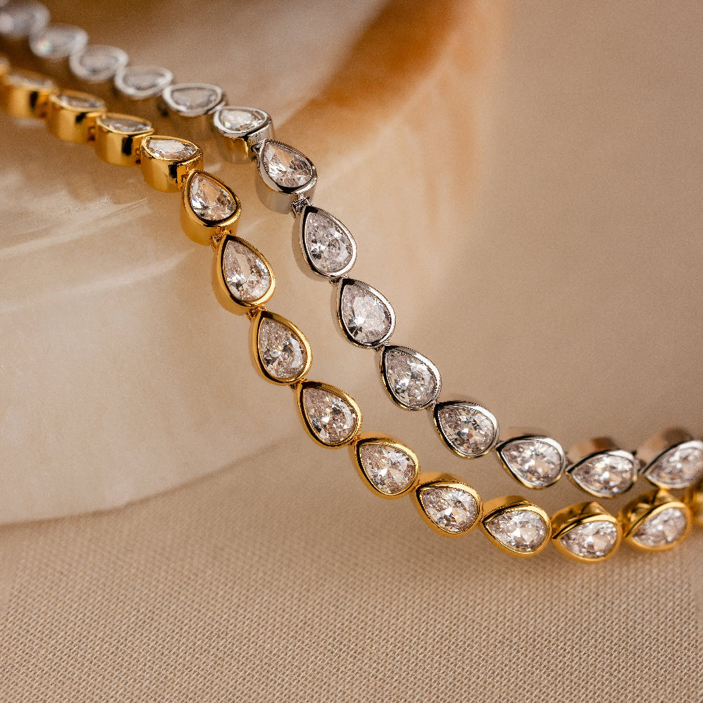Pear Diamond Tennis Bracelet by Caitlyn Minimalist • Stackable Teardrop Birthstone Bracelet • Diamond Jewelry in Gold • Gift for Mom • BR064
