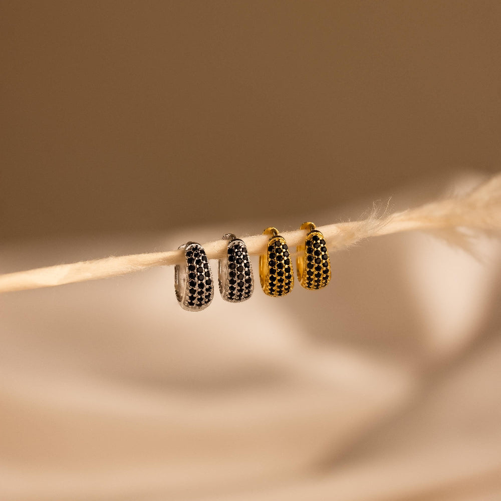 Chunky Onyx Pave Huggies by Caitlyn Minimalist • Thick Black Diamond Hoop Earrings in Gold • Statement Jewelry • Best Friend Gift • ER546
