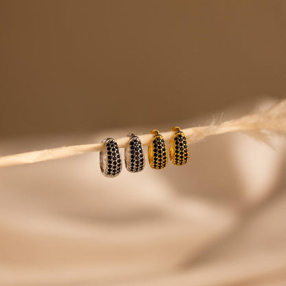 Chunky Onyx Pave Huggies by Caitlyn Minimalist • Thick Black Diamond Hoop Earrings in Gold • Statement Jewelry • Best Friend Gift • ER546