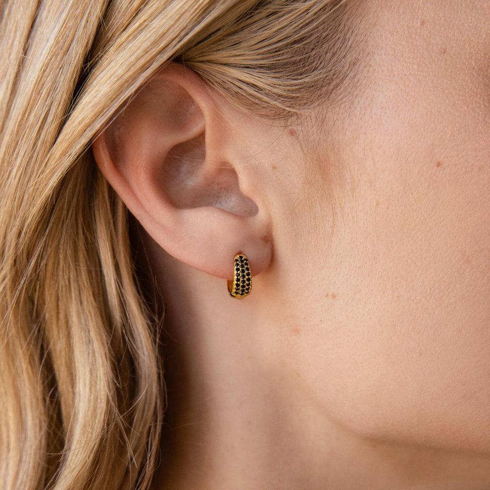 Chunky Onyx Pave Huggies by Caitlyn Minimalist • Thick Black Diamond Hoop Earrings in Gold • Statement Jewelry • Best Friend Gift • ER546