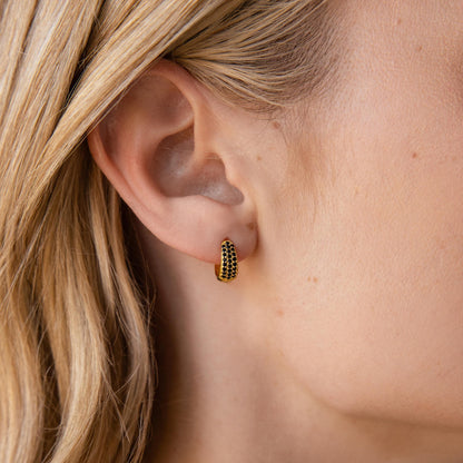 Chunky Onyx Pave Huggies by Caitlyn Minimalist • Thick Black Diamond Hoop Earrings in Gold • Statement Jewelry • Best Friend Gift • ER546