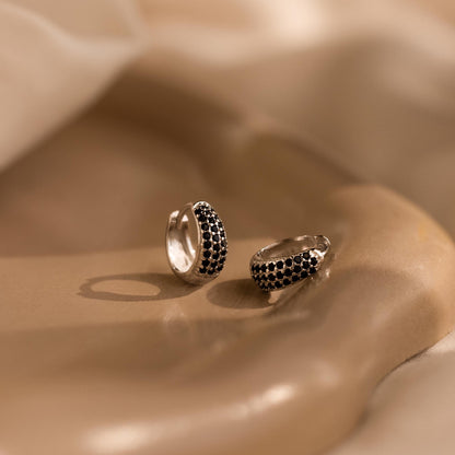 Chunky Onyx Pave Huggies by Caitlyn Minimalist • Thick Black Diamond Hoop Earrings in Gold • Statement Jewelry • Best Friend Gift • ER546