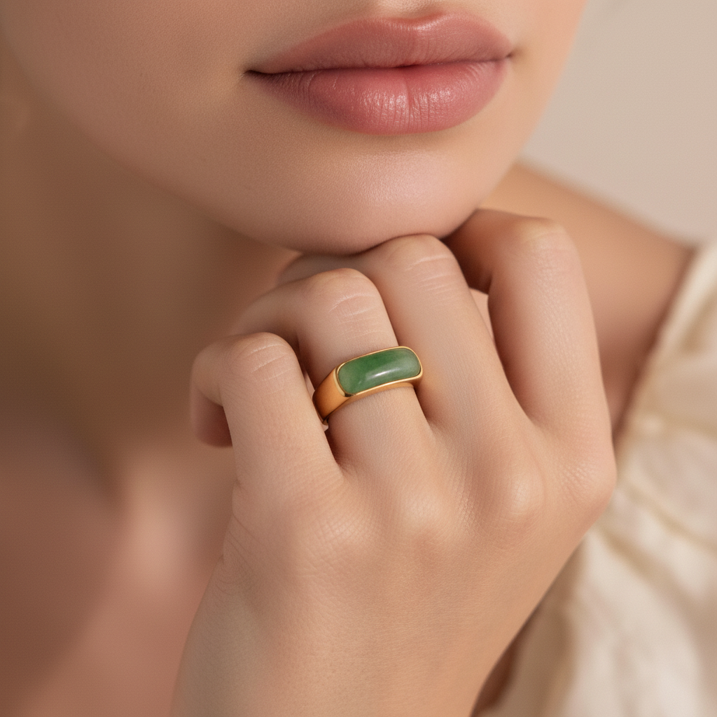 Jade Signet Ring • Green Gemstone Ring • Chunky Statement Ring • Bold Crystal Jewelry • Mothers Gift