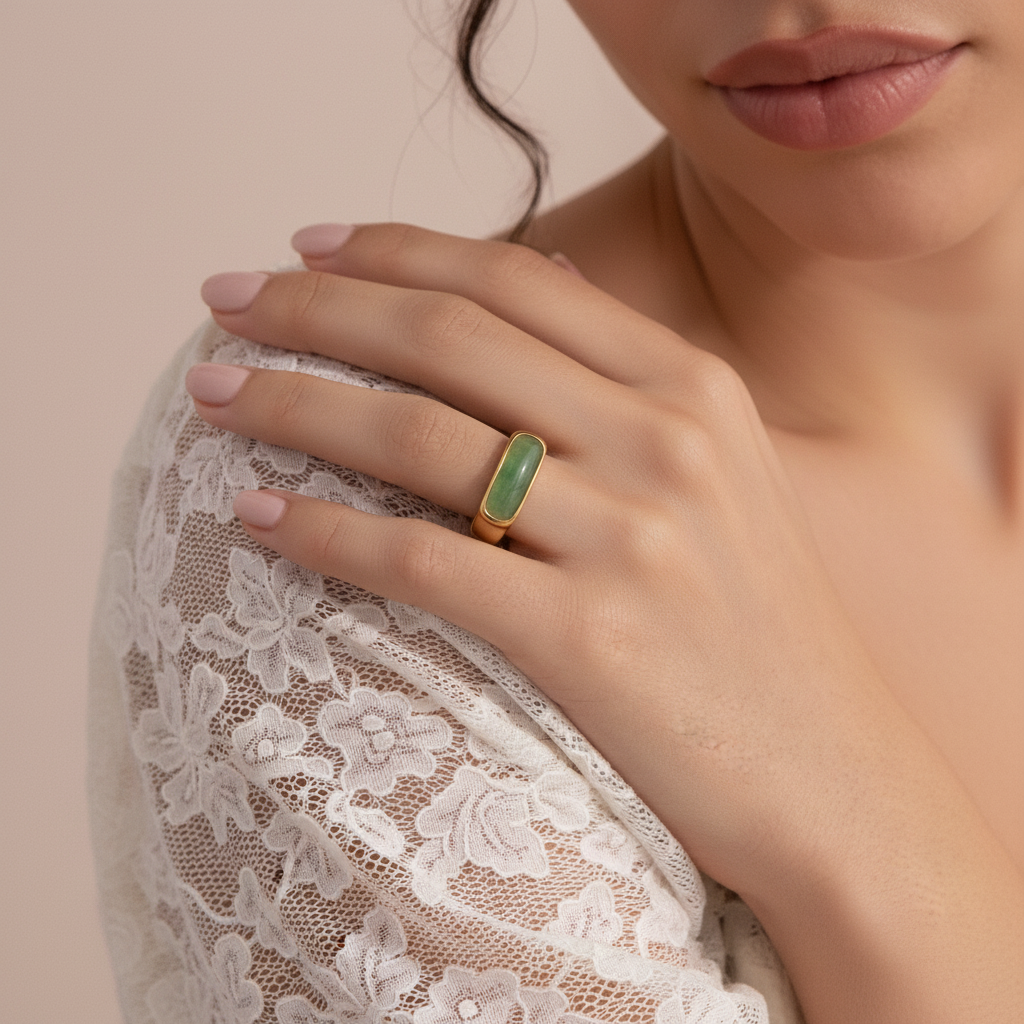 Jade Signet Ring • Green Gemstone Ring • Chunky Statement Ring • Bold Crystal Jewelry • Mothers Gift