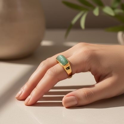 Jade Signet Ring • Green Gemstone Ring • Chunky Statement Ring • Bold Crystal Jewelry • Mothers Gift