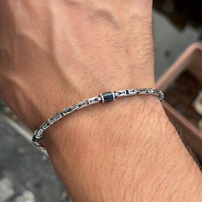 925 Silver Emerald Stone King Chain Bracelet, Gemstone Byzantine 5MM Chain Bracelet, Bali Chain Bracelet, Men Solid Sterling Silver Chain