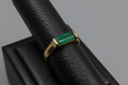 Mens Green Jade Baguette Cut Solid Ring, 925 Sterling Silver, Long Bar Gemstone Ring, 14K Gold Plated Signet Ring